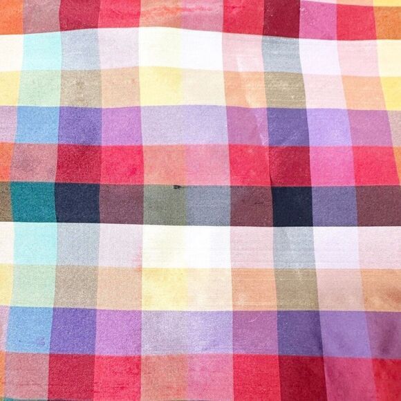 Lafayette New York 148 Square Neck Multicolor Plaid Short Sleeve Belted Blouse 8 - Picture 8 of 8